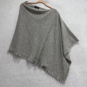 Repeat Cashmere Sweater Cape Womens One Size Gray Fringe Knit Poncho Asym Hem